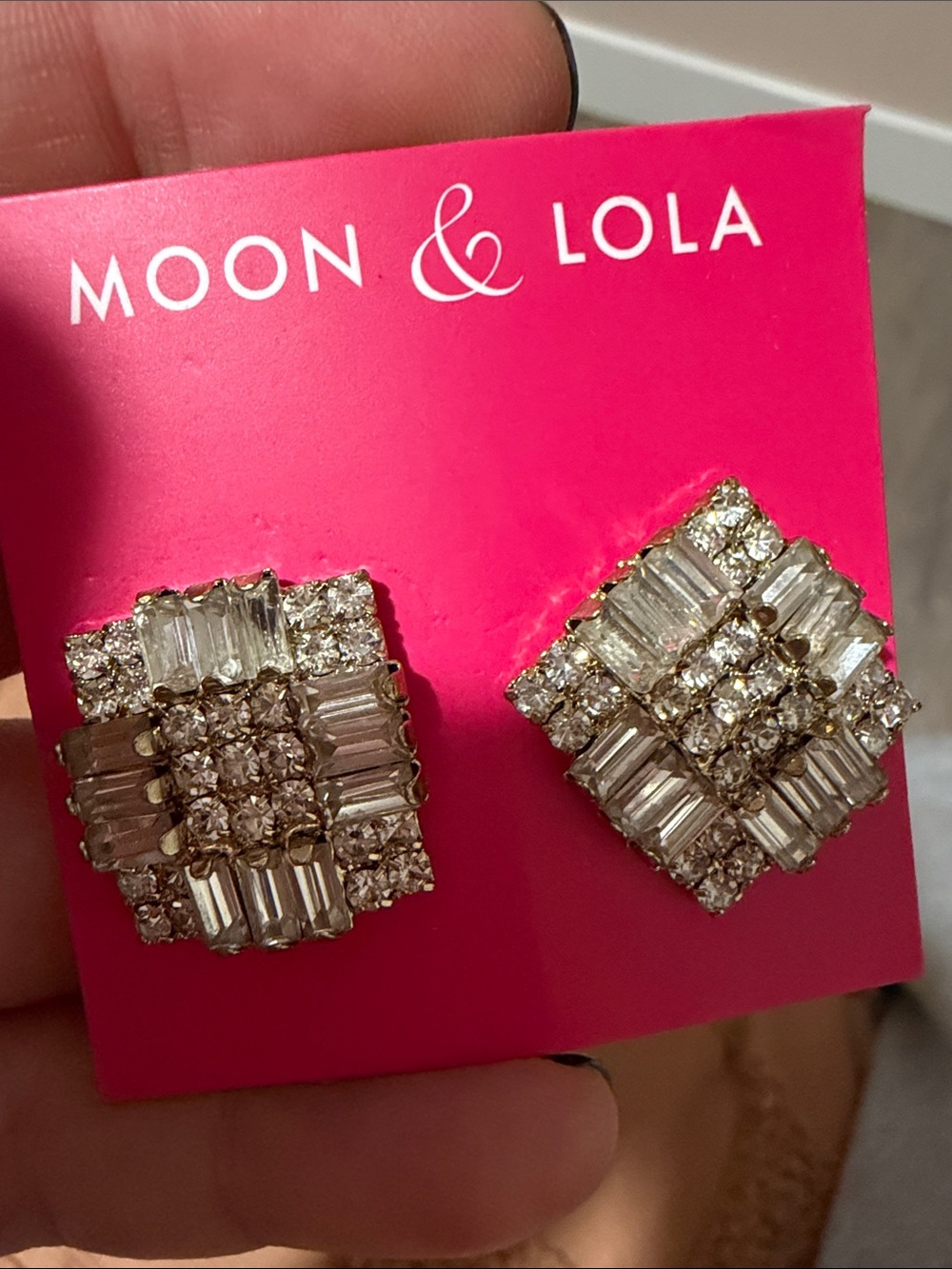 Clear Crystal Square Cluster Earrings in Gold